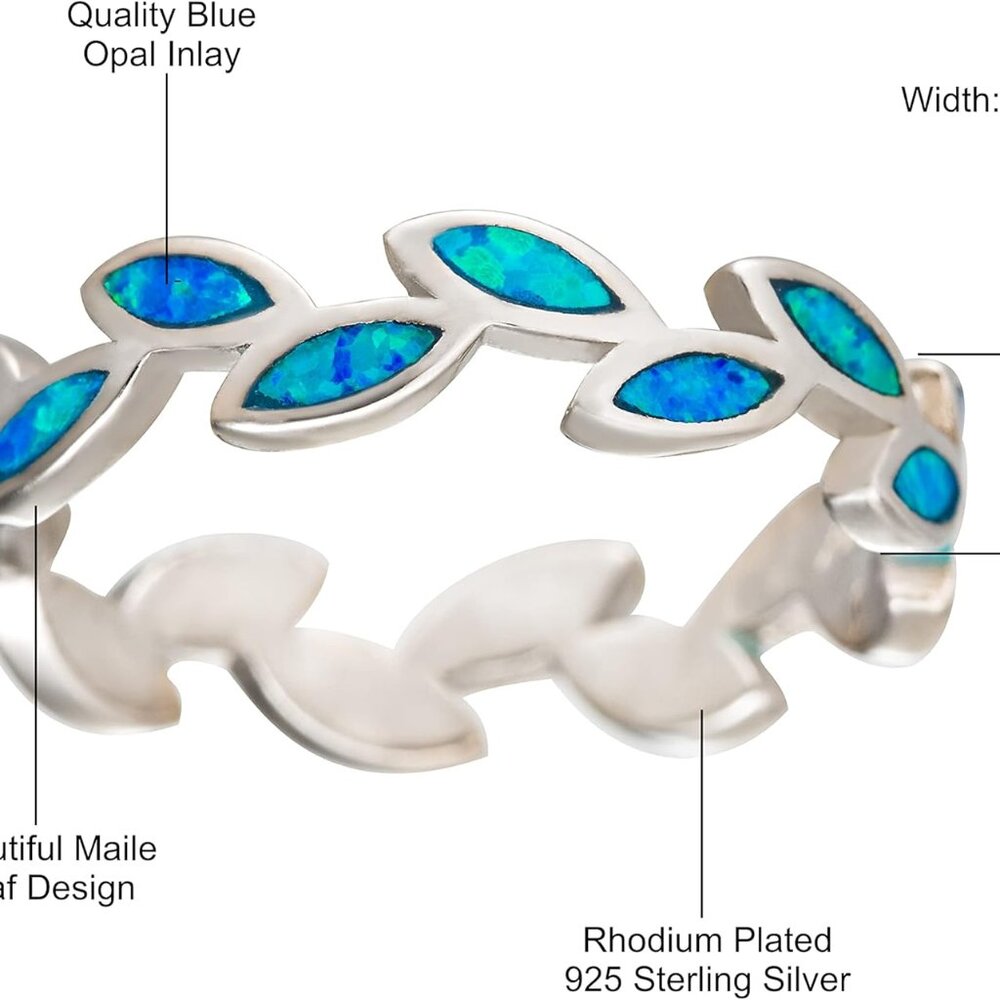 Sterling Silver Blue Opal Stackable Wedding Ring … - image 4